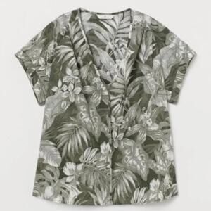 NWT, H&M • Tropical Linen V Neck Short Sleeve Shirt